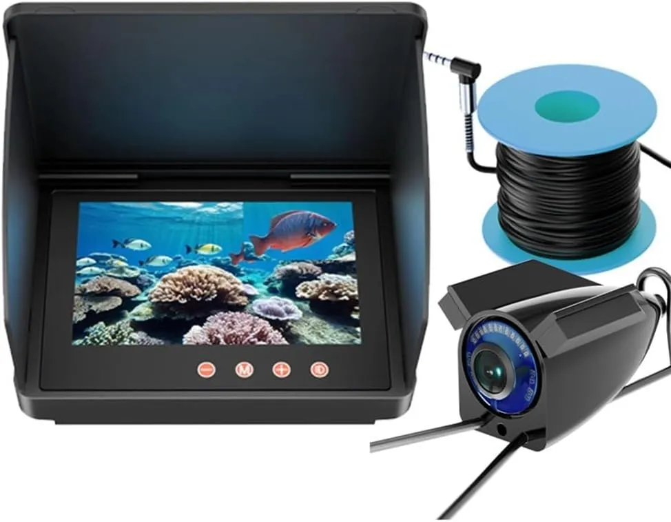 Underwater Fishing Camera, 4.3 Inch Monitor Portable Fish Finder Camera 1080P HD LED Waterproof Camera with 220° Wide View for Ice Lake Sea Boat Fishing