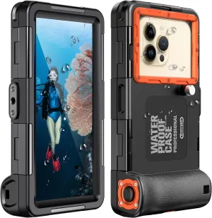 Underwater Snorkeling Diving Phone Case for iPhone 16/15/14/13/12/11 Pro Max Samsung Galaxy S25/S24/S23/S22，[50ft/15m] Professional Scuba Dive Waterproof Case Underwater Photo Video Cover (BK/Orange)