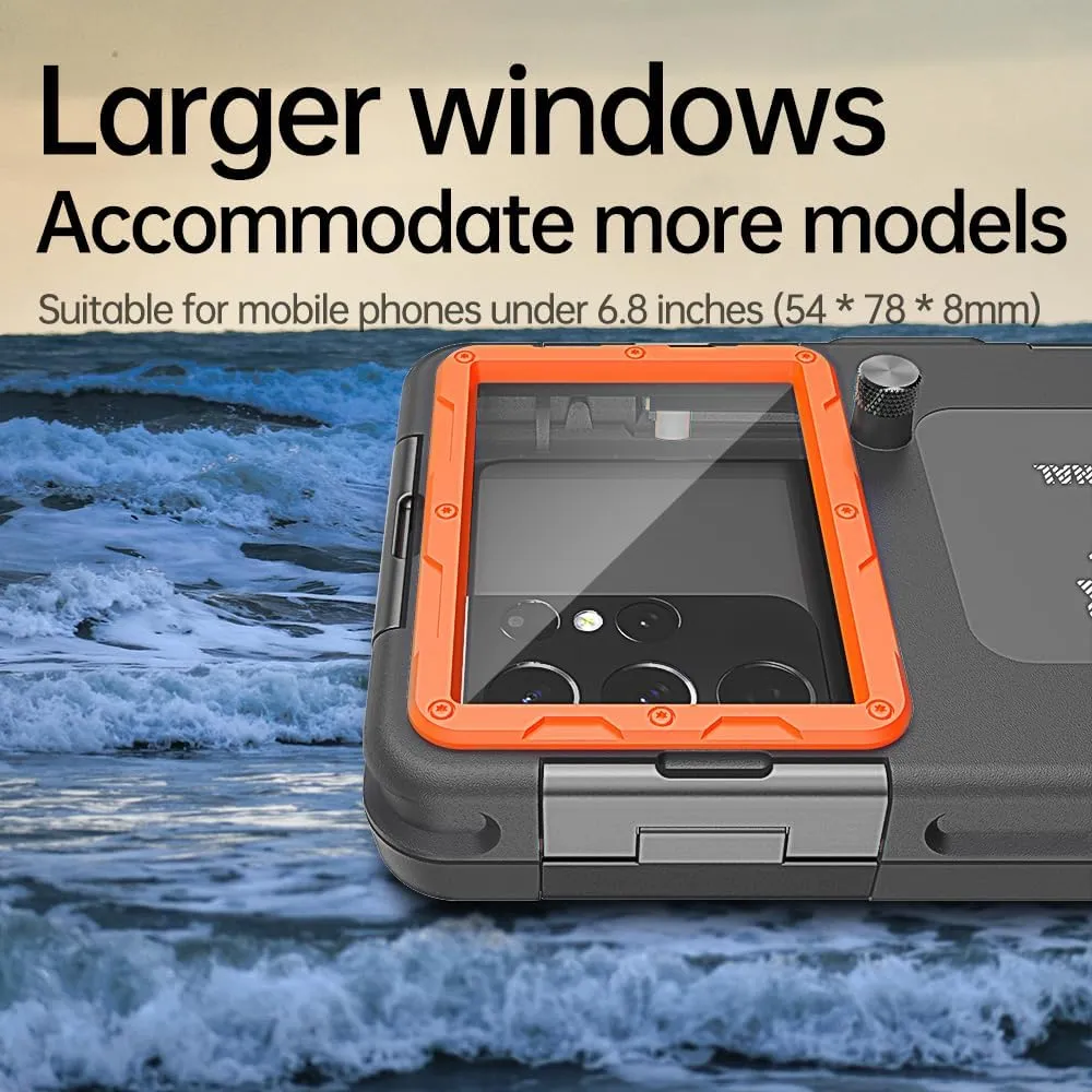 Underwater Snorkeling Diving Phone Case for iPhone 16/15/14/13/12/11 Pro Max Samsung Galaxy S25/S24/S23/S22，[50ft/15m] Professional Scuba Dive Waterproof Case Underwater Photo Video Cover (BK/Orange)