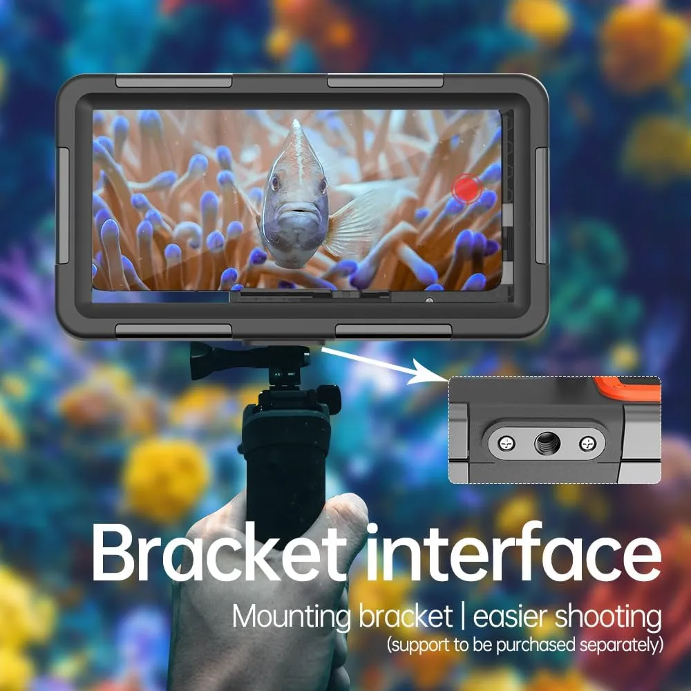 Underwater Snorkeling Diving Phone Case for iPhone 16/15/14/13/12/11 Pro Max Samsung Galaxy S25/S24/S23/S22，[50ft/15m] Professional Scuba Dive Waterproof Case Underwater Photo Video Cover (BK/Orange)