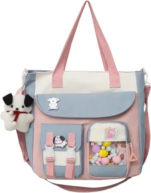 UNICOLD Kawaii Shoulder Bag With Cute Accessories Large Capacity Women's Aesthetic Crossbody Bag (Blue)