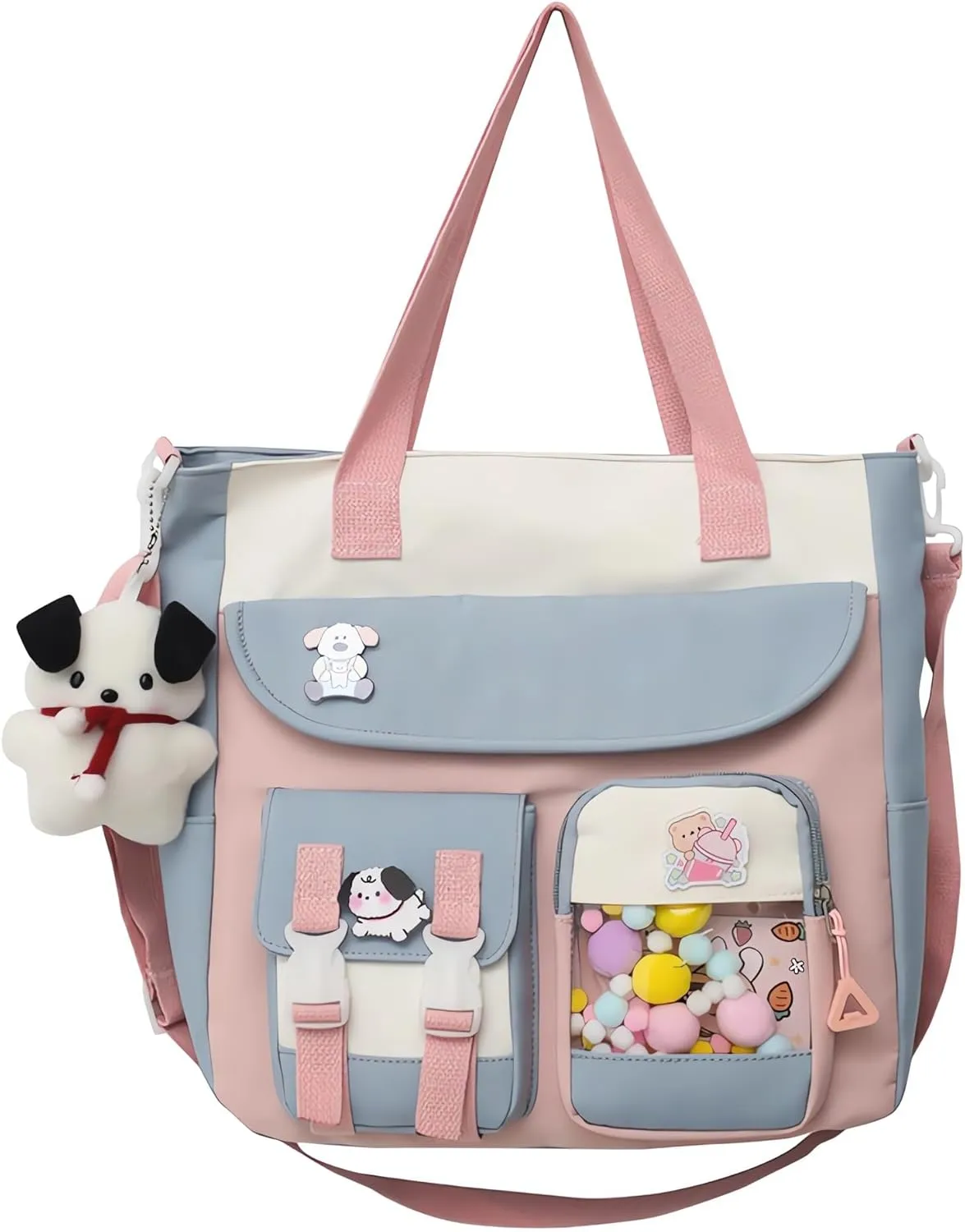 UNICOLD Kawaii Shoulder Bag With Cute Accessories Large Capacity Women's Aesthetic Crossbody Bag (Blue)