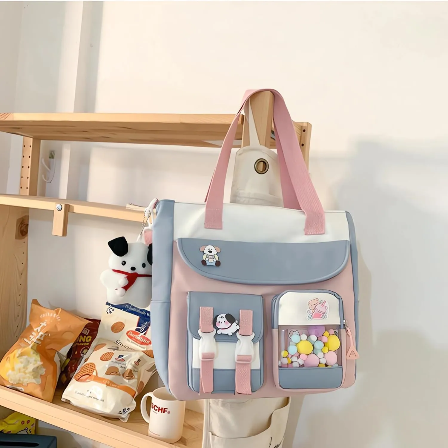 UNICOLD Kawaii Shoulder Bag With Cute Accessories Large Capacity Women's Aesthetic Crossbody Bag (Blue)