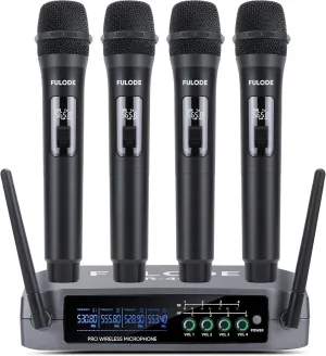 UR-408 4 Channel Professional Wireless Microphone System with Cordless 4 Handheld Mics, Ideal for Home Party Singing Karaoke Meeting Church Event TV Speaker