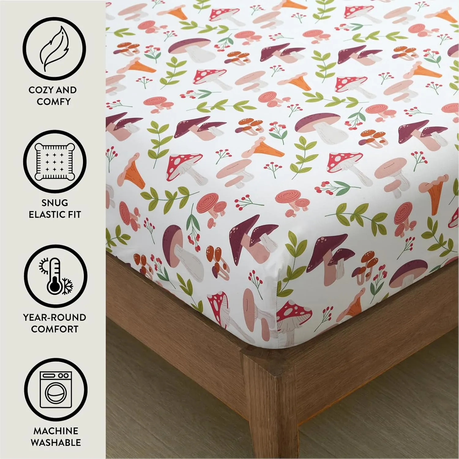 Urban Lifestyle 4 Piece Sheet Set, Including Top Sheet, Fitted Sheet and 2 Pillow Cases, Wild Mushroom Print, Full