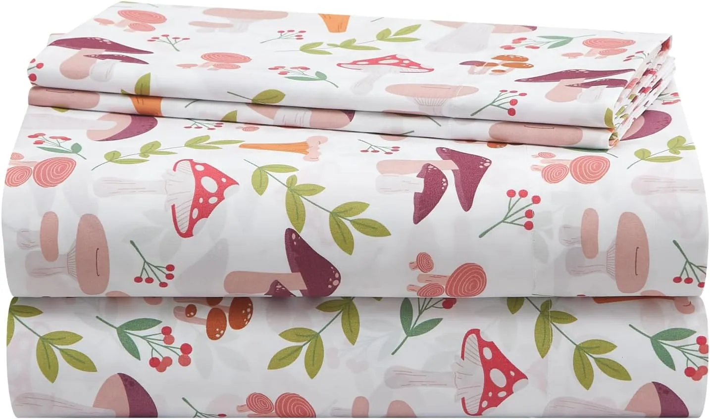 Urban Lifestyle 4 Piece Sheet Set, Including Top Sheet, Fitted Sheet and 2 Pillow Cases, Wild Mushroom Print, Full