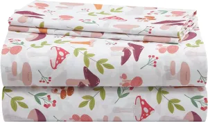 Urban Lifestyle 4 Piece Sheet Set, Including Top Sheet, Fitted Sheet and 2 Pillow Cases, Wild Mushroom Print, Full