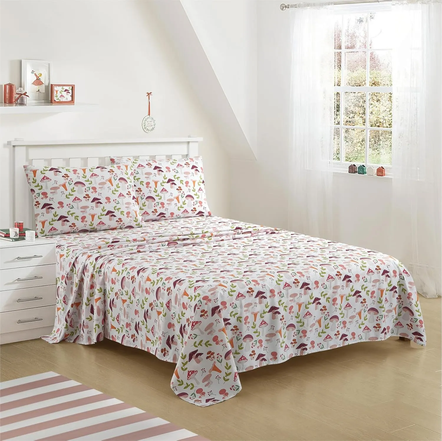 Urban Lifestyle 4 Piece Sheet Set, Including Top Sheet, Fitted Sheet and 2 Pillow Cases, Wild Mushroom Print, Full