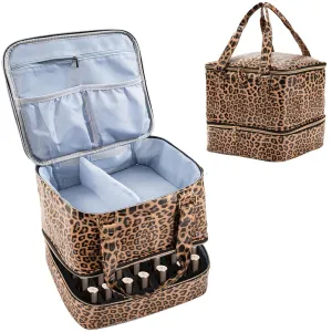 Uross Nail Polish Organizer Bag Holds 42 Bottles Nail Polish & Nail Lamp, Gel Nail Polish Organizers and Storage box for Nail Tech, Nail Kit Supplies Organizer Case - Leopard