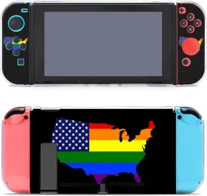 US Gay Pirde Rainbow Map Flag Cute Protective Case for Switch Hard Shell Anti-Scratch Shockproof Case Cover