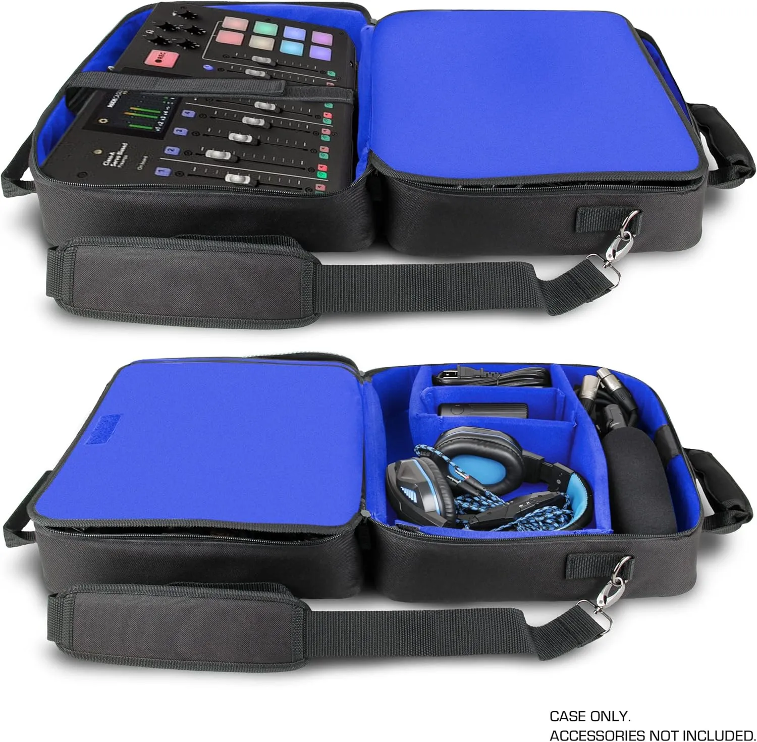 USA Gear Audio Mixer Case - Podcast Mixer Travel Case with Scratch-Resistant Interior & Customizable Storage - Compatible with RODECaster Pro, RODECaster Pro II, Microphones and More Equipment (Blue)