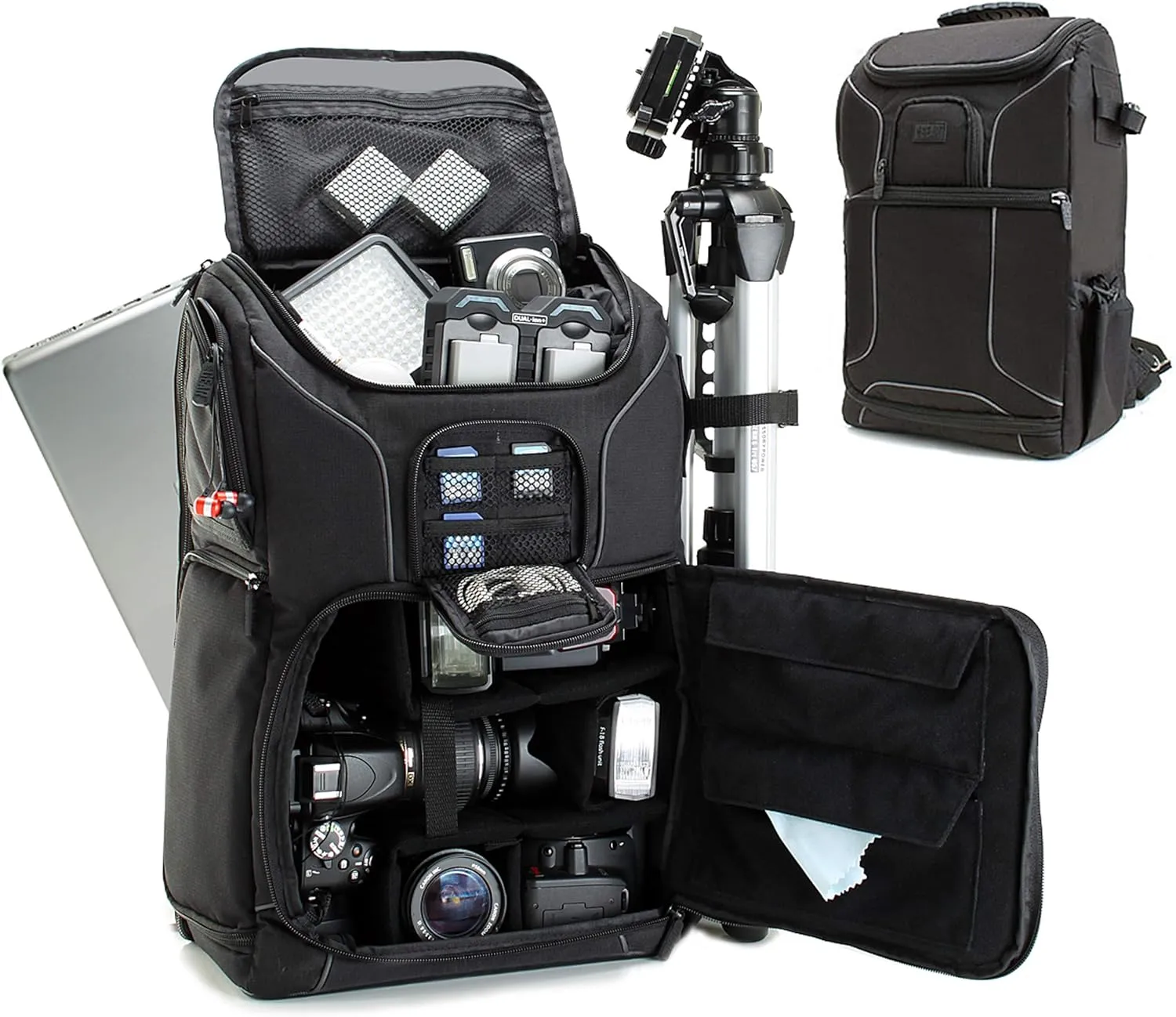 USA GEAR Camera Backpack for Photographers DSLR/SLR/Mirrorless Photography Camera Bag with Laptop Compartment, Waterproof Rain Cover & Tripod Holder, Compatible with Canon/Nikon/Sony (Black)