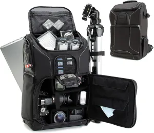 USA GEAR Camera Backpack for Photographers DSLR/SLR/Mirrorless Photography Camera Bag with Laptop Compartment, Waterproof Rain Cover & Tripod Holder, Compatible with Canon/Nikon/Sony (Black)