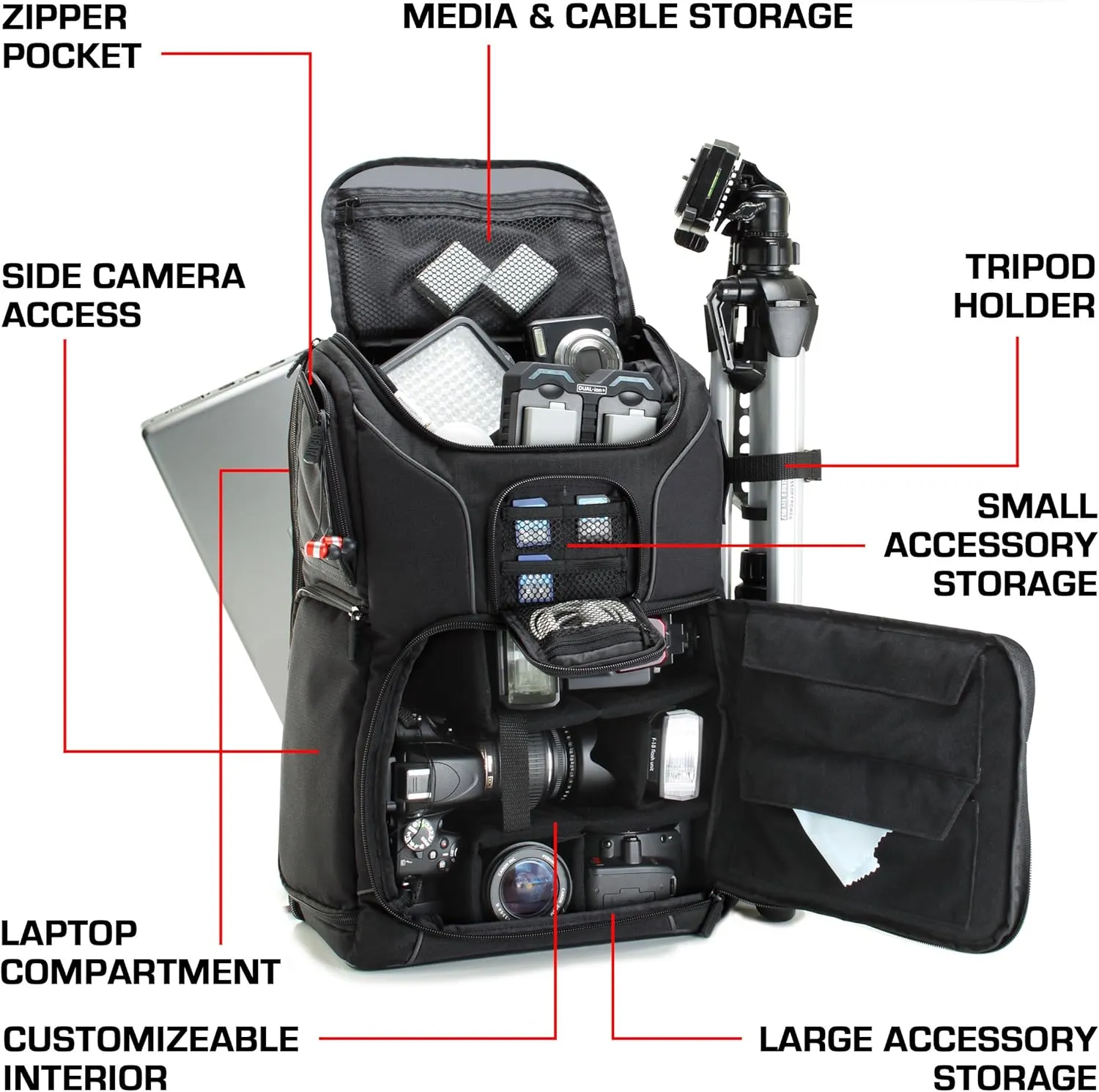 USA GEAR Camera Backpack for Photographers DSLR/SLR/Mirrorless Photography Camera Bag with Laptop Compartment, Waterproof Rain Cover & Tripod Holder, Compatible with Canon/Nikon/Sony (Black)