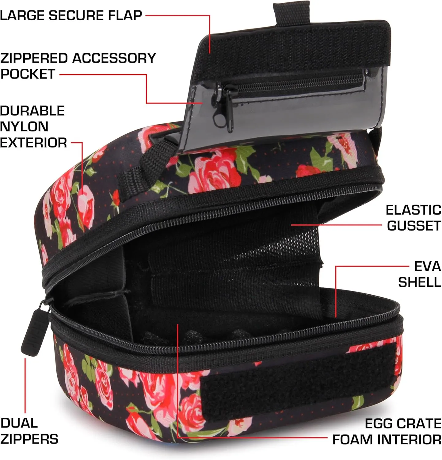 USA Gear DSLR Camera Sleeve with Molded EVA Hard Shell Camera Case Protection, Quick Access Opening, Padded Interior and Rubber Coated Handle-Compatible with Nikon, Canon, Olympus and More (Floral)