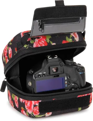 USA Gear DSLR Camera Sleeve with Molded EVA Hard Shell Camera Case Protection, Quick Access Opening, Padded Interior and Rubber Coated Handle-Compatible with Nikon, Canon, Olympus and More (Floral)