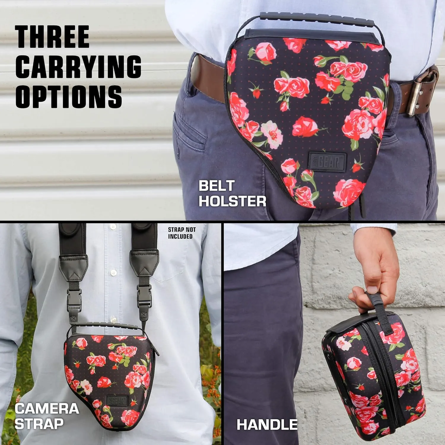 USA Gear DSLR Camera Sleeve with Molded EVA Hard Shell Camera Case Protection, Quick Access Opening, Padded Interior and Rubber Coated Handle-Compatible with Nikon, Canon, Olympus and More (Floral)