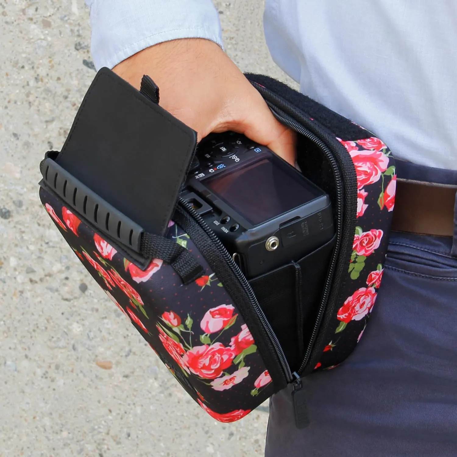 USA Gear DSLR Camera Sleeve with Molded EVA Hard Shell Camera Case Protection, Quick Access Opening, Padded Interior and Rubber Coated Handle-Compatible with Nikon, Canon, Olympus and More (Floral)
