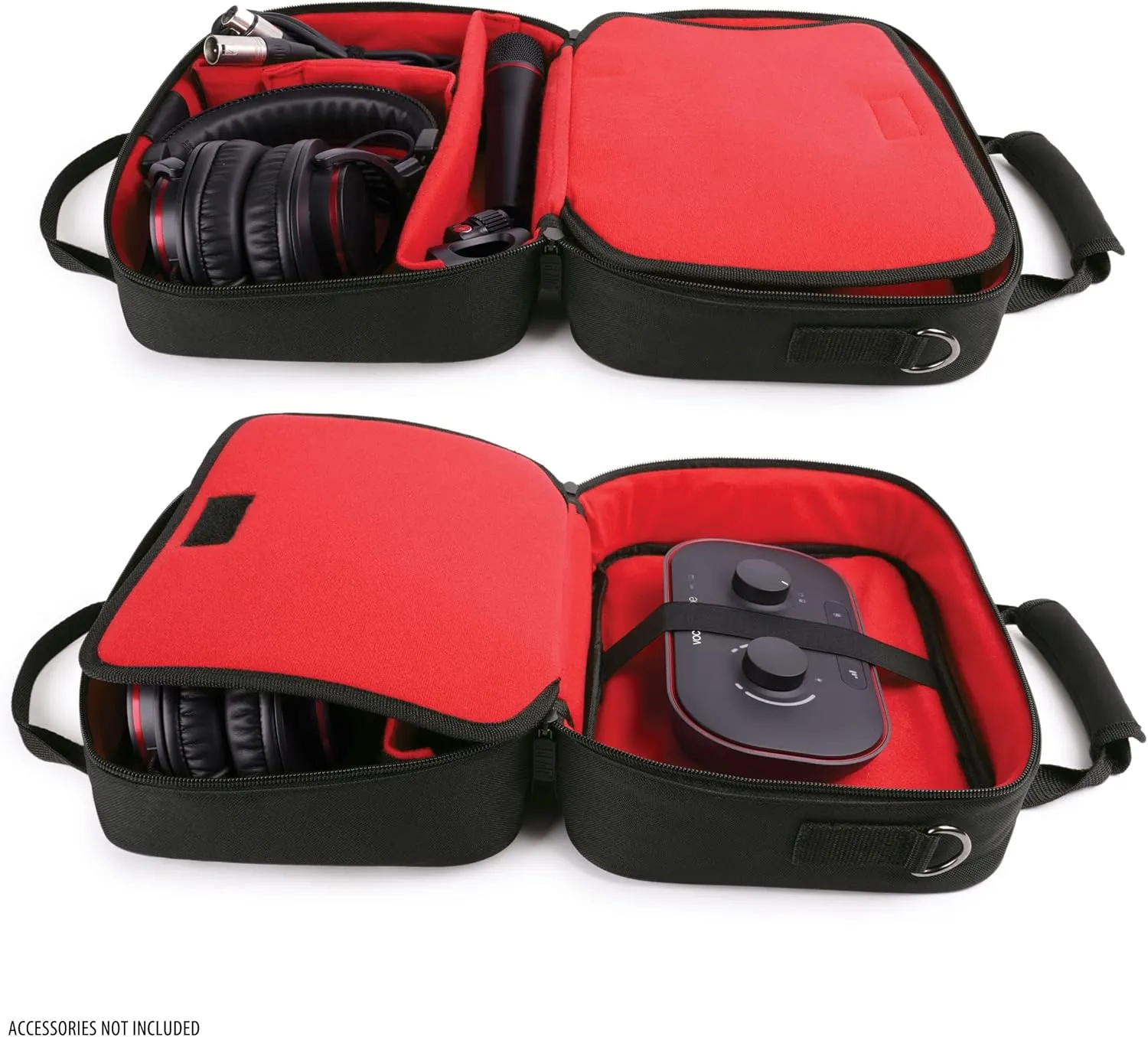 USA GEAR Podcast Equipment Case - Audio Interface Case Compatible with Focusrite Vocaster One Studio and More Studio Equipment - Customizable Interior, Shoulder Strap, and Padded Interior - Red
