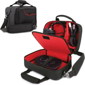 USA GEAR Podcast Equipment Case - Audio Interface Case Compatible with Focusrite Vocaster One Studio and More Studio Equipment - Customizable Interior, Shoulder Strap, and Padded Interior - Red