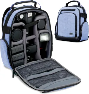 USA GEAR Portable Camera Backpack for DSLR with Customizable Accessory Dividers, Weather Resistant Bottom and Comfortable Back Support - Compatible with Canon, Nikon, Sony, Fujifilm, and More (Blue)