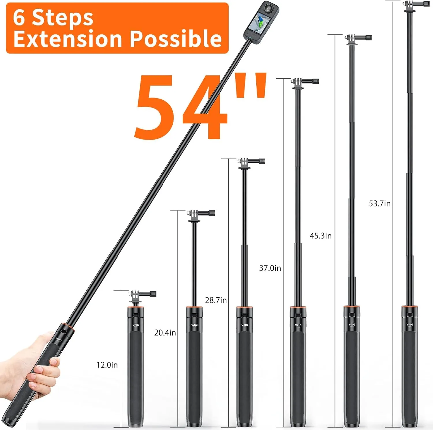 UURig TP21 54inch Telescopic Selfie Stick Long with Tripod, Waterproof Hand Grip, for Insta360 GoPro Hero 10 9 8 7 6 5 4 3 2, Fusion, Max, Session, AKASO, SJCAM, DJI Osmo Action 5Pro/4/3