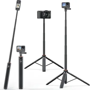 UURig TP21 54inch Telescopic Selfie Stick Long with Tripod, Waterproof Hand Grip, for Insta360 GoPro Hero 10 9 8 7 6 5 4 3 2, Fusion, Max, Session, AKASO, SJCAM, DJI Osmo Action 5Pro/4/3