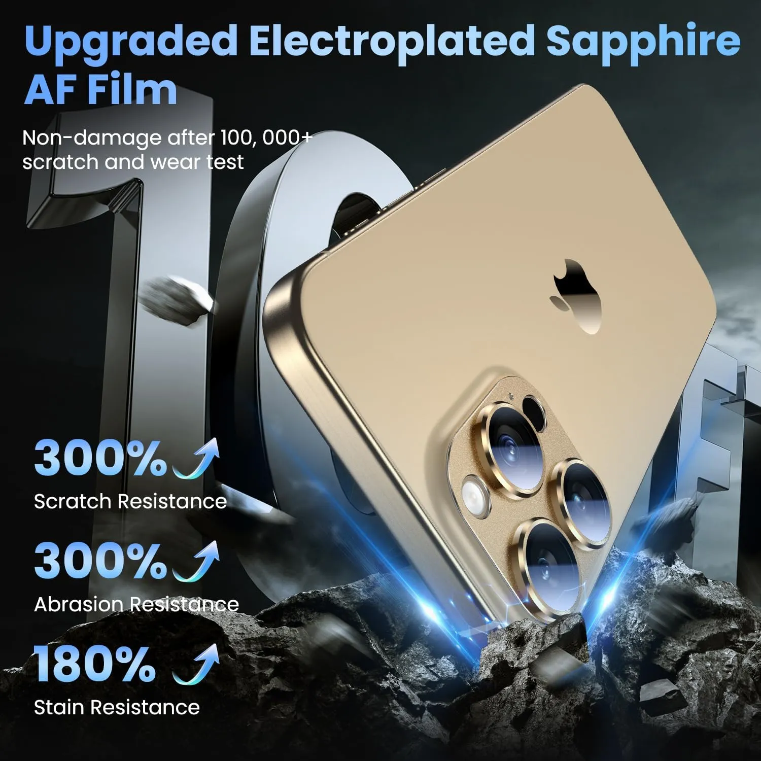 Uyiton Compatible with iPhone 16 Pro/iPhone 16 Pro Max Camera Lens Protector - [Not Easy to Break][Strong Adsorption][Case-Friendly] Metal Tempered Glass Rear Camera Screen Cover - Desert Titanium
