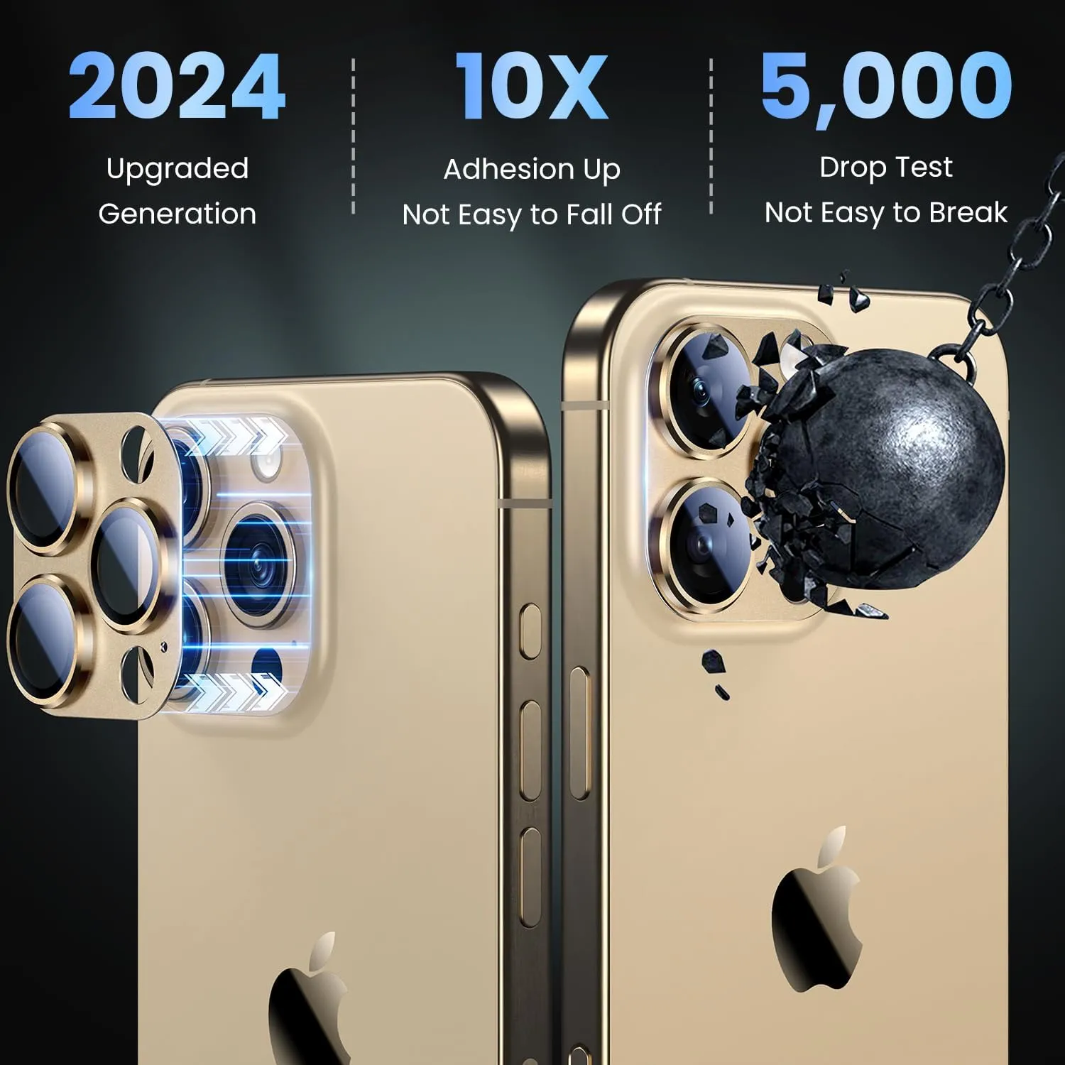 Uyiton Compatible with iPhone 16 Pro/iPhone 16 Pro Max Camera Lens Protector - [Not Easy to Break][Strong Adsorption][Case-Friendly] Metal Tempered Glass Rear Camera Screen Cover - Desert Titanium