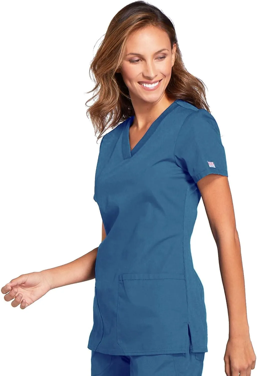 V-Neck Womens Scrubs Top Workwear Originals with Rib-Knit Back Panels WW645