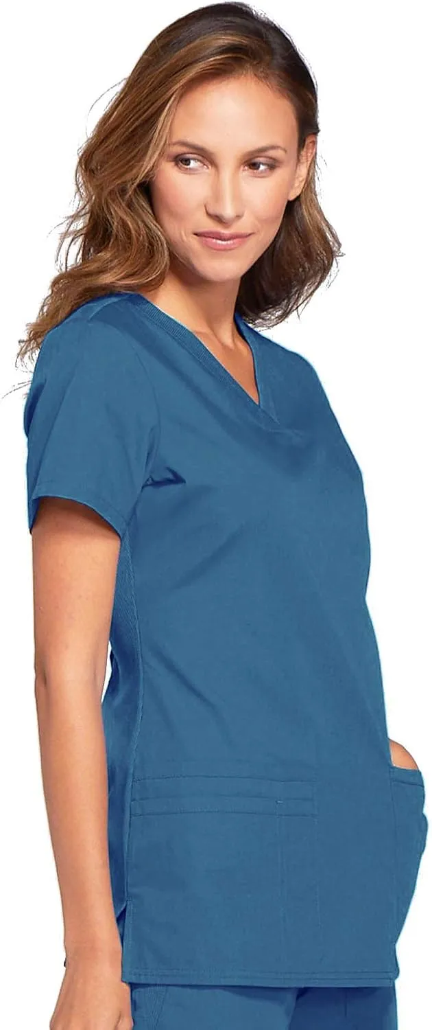 V-Neck Womens Scrubs Top Workwear Originals with Rib-Knit Back Panels WW645
