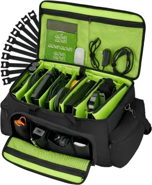 Vangoa DJ Cable Gig Bag Large, Thick Padding Durable with 8 Detachable Adjustable Divders, 16" Laptop Sleeve, 10 Cable Ties, DJ File Bag Travel Musicians Bag for DJ Gear, 23"x10"x11", Green