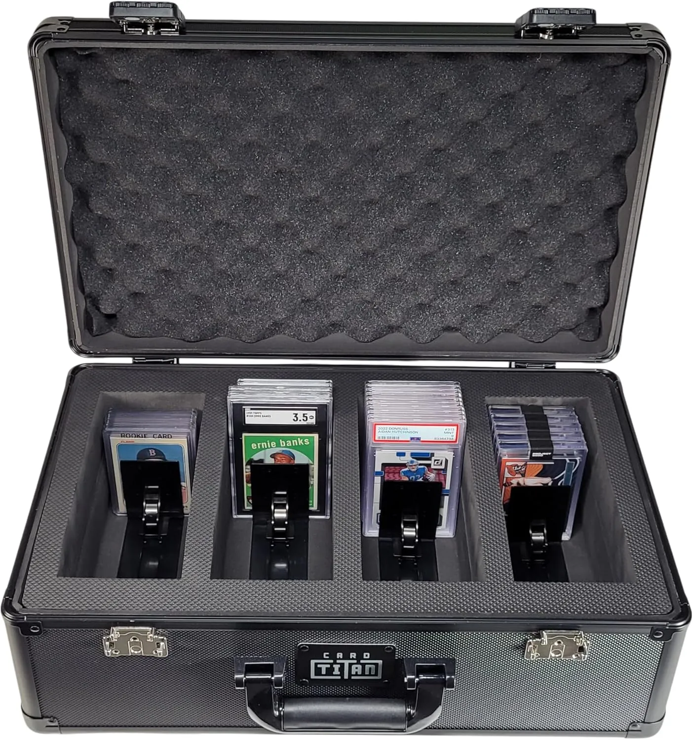 Vault Trading Card Storage Box - Lockable Sports Cards Hard Case with Spring-Loaded Pushers for Top Loaders & Graded Cards - 4 Row