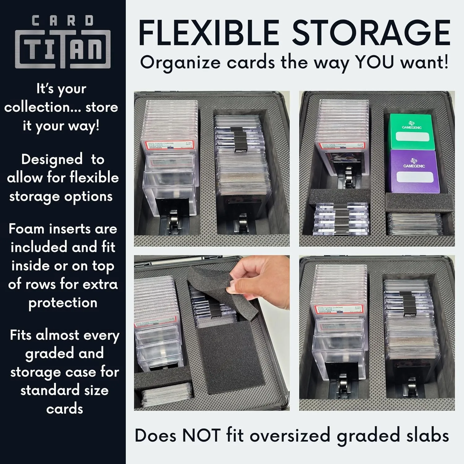 Vault Trading Card Storage Box - Lockable Sports Cards Hard Case with Spring-Loaded Pushers for Top Loaders & Graded Cards - 4 Row