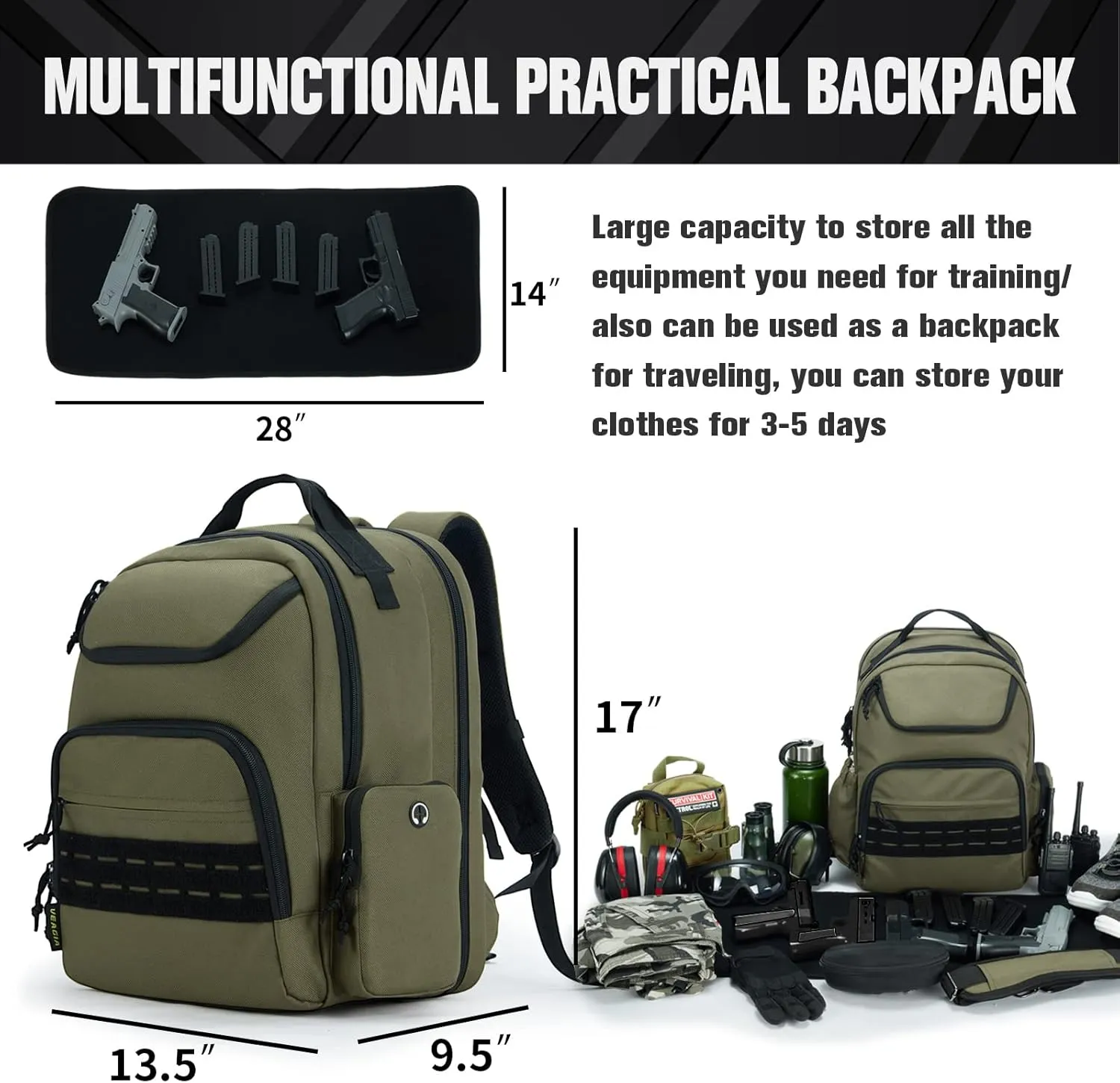 VEAGIA Range Backpack Pistol Range Bag For Handguns And Ammo Gun Cases Pistol Bags With Lockable Explosion-Proof Zippers