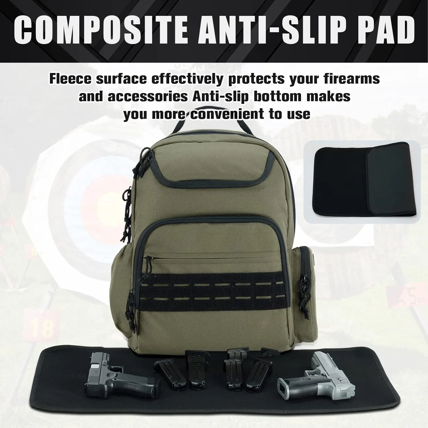 VEAGIA Range Backpack Pistol Range Bag For Handguns And Ammo Gun Cases Pistol Bags With Lockable Explosion-Proof Zippers