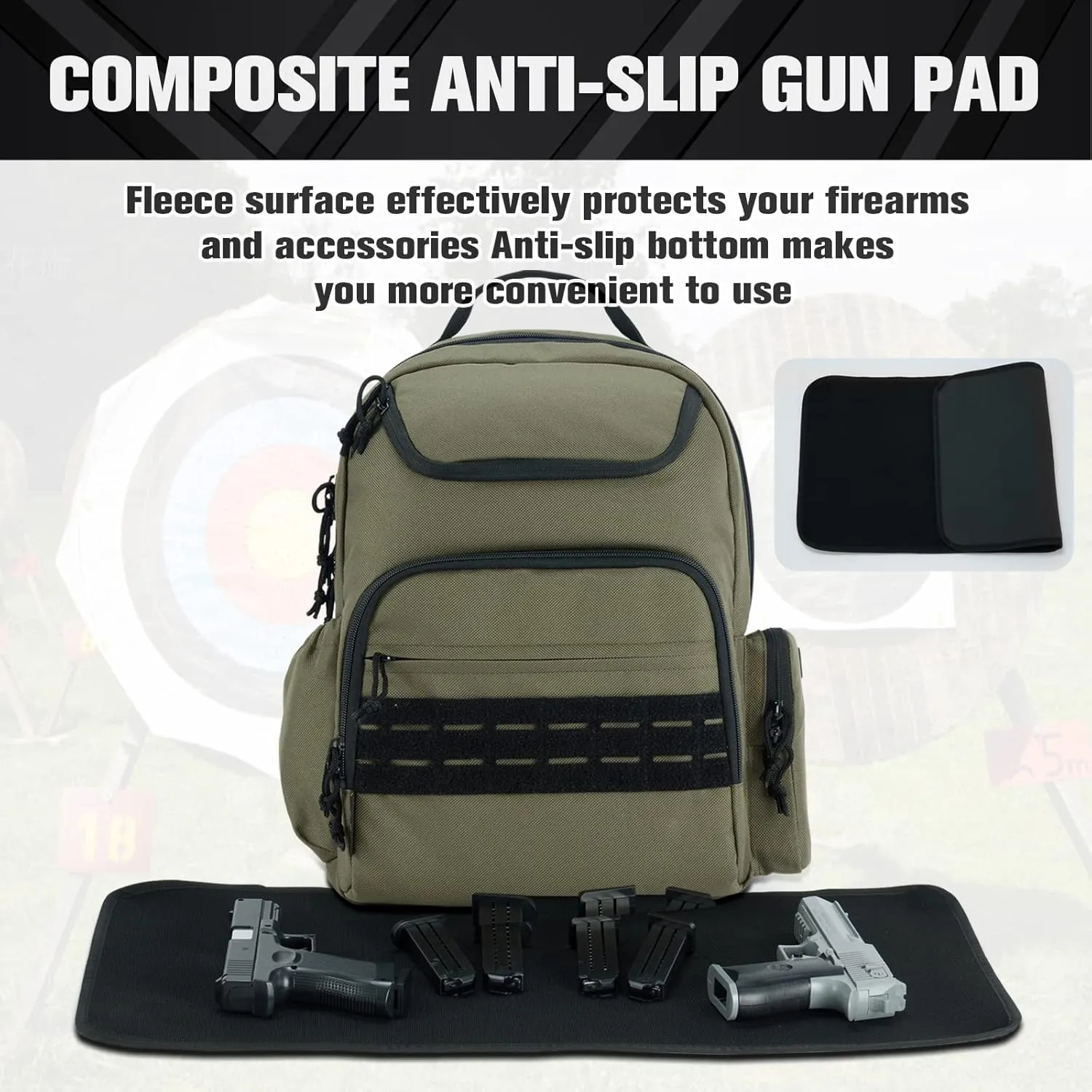 VEAGIA Range Backpack Pistol Range Bag For Handguns And Ammo Gun Cases Pistol Bags With Lockable Explosion-Proof Zippers