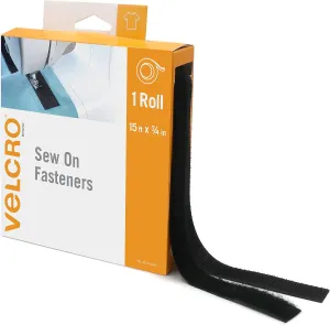 VELCRO Brand Sew On Fabric Tape-Substitute for Snaps Buttons or Zippers-Alterations and Hemming-15ft Bulk Pack Hook and Loop Fastener, Black