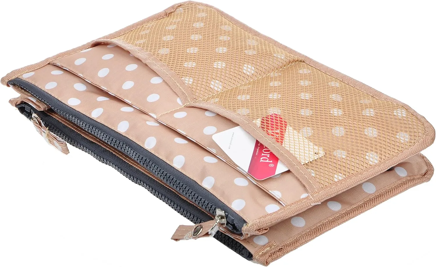 Vercord Updated Purse Handbag Organizer Insert Liner Bag in Bag 13 Pockets Beige Dot Small