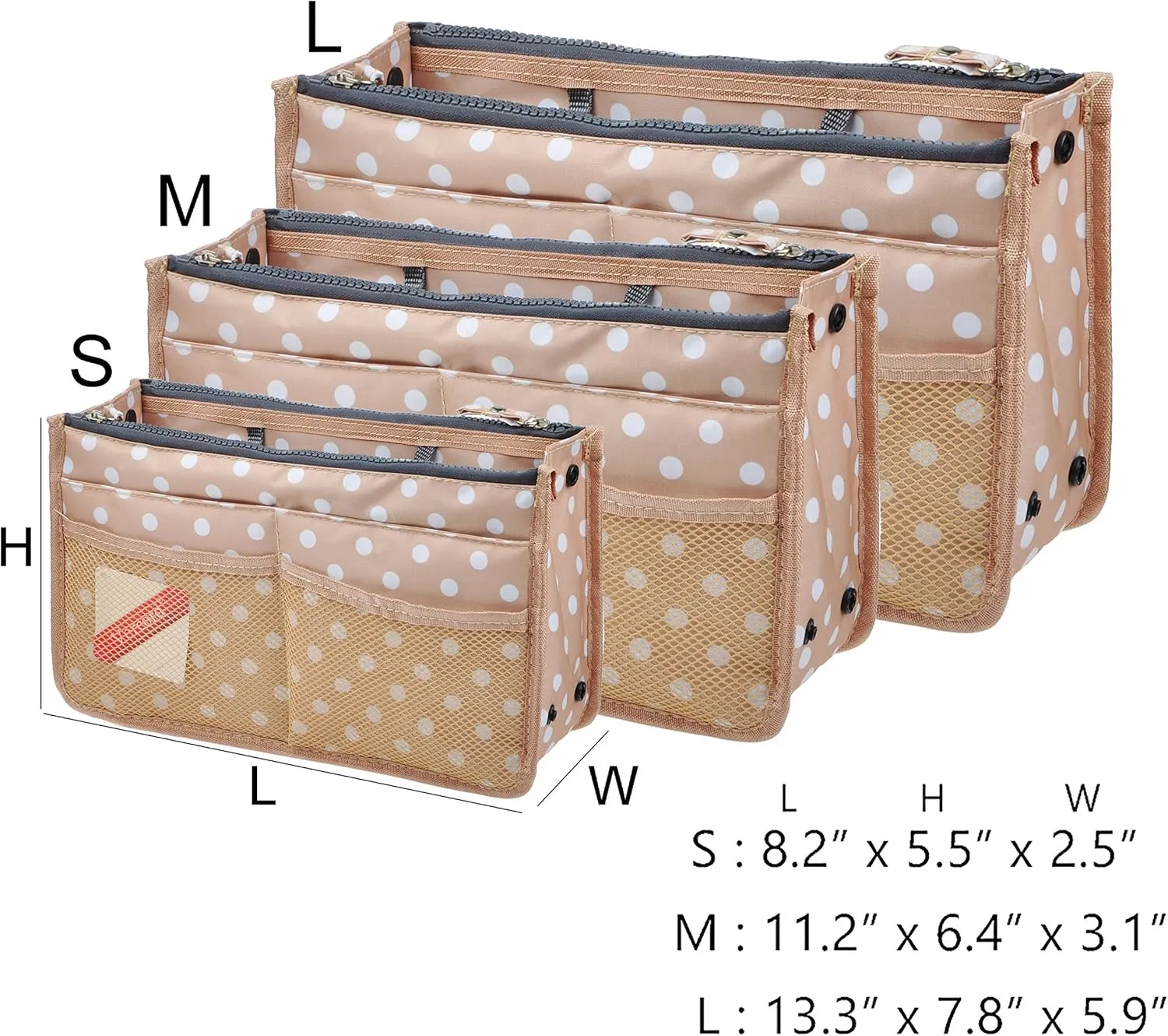 Vercord Updated Purse Handbag Organizer Insert Liner Bag in Bag 13 Pockets Beige Dot Small
