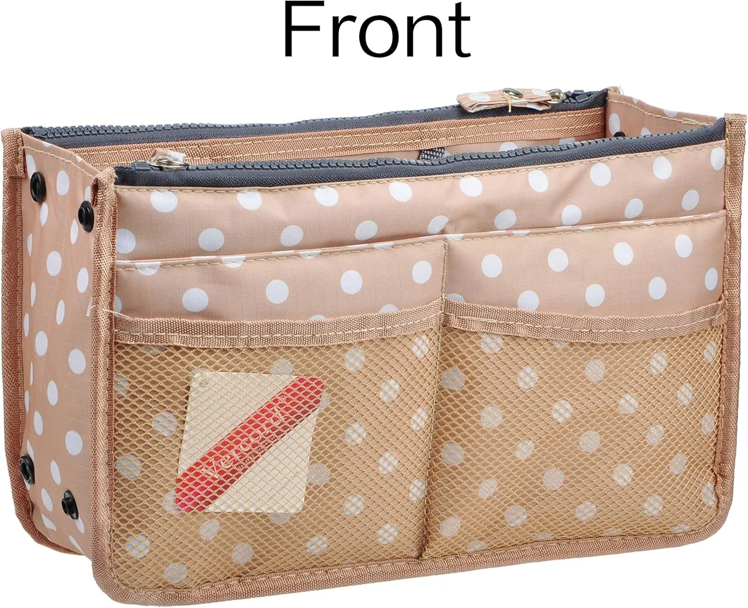 Vercord Updated Purse Handbag Organizer Insert Liner Bag in Bag 13 Pockets Beige Dot Small