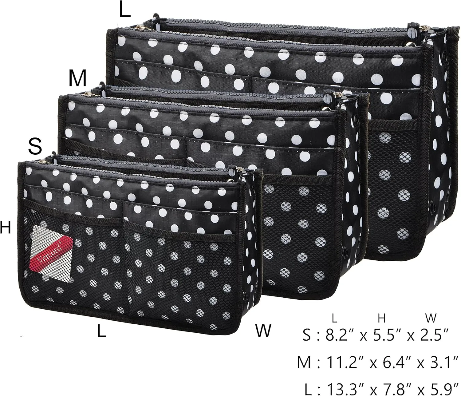 Vercord Updated Purse Handbag Organizer Insert Liner Bag in Bag 13 Pockets Black Dot Small