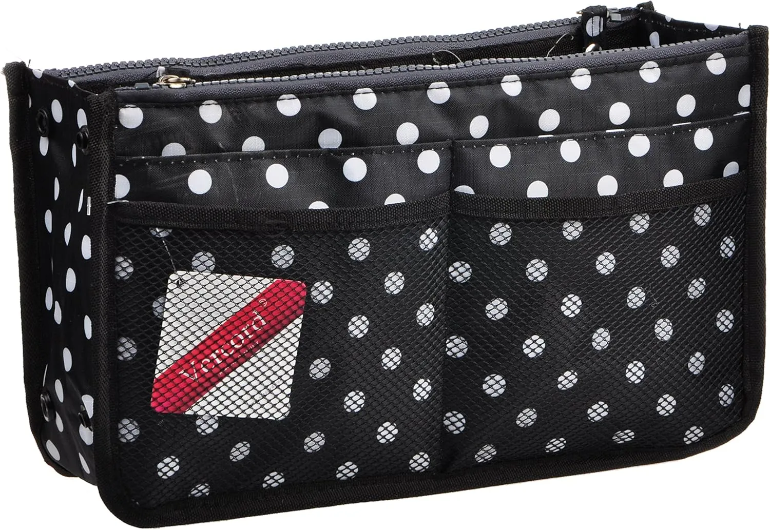 Vercord Updated Purse Handbag Organizer Insert Liner Bag in Bag 13 Pockets Black Dot Small