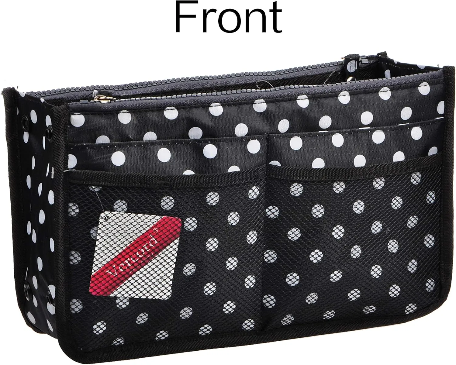 Vercord Updated Purse Handbag Organizer Insert Liner Bag in Bag 13 Pockets Black Dot Small