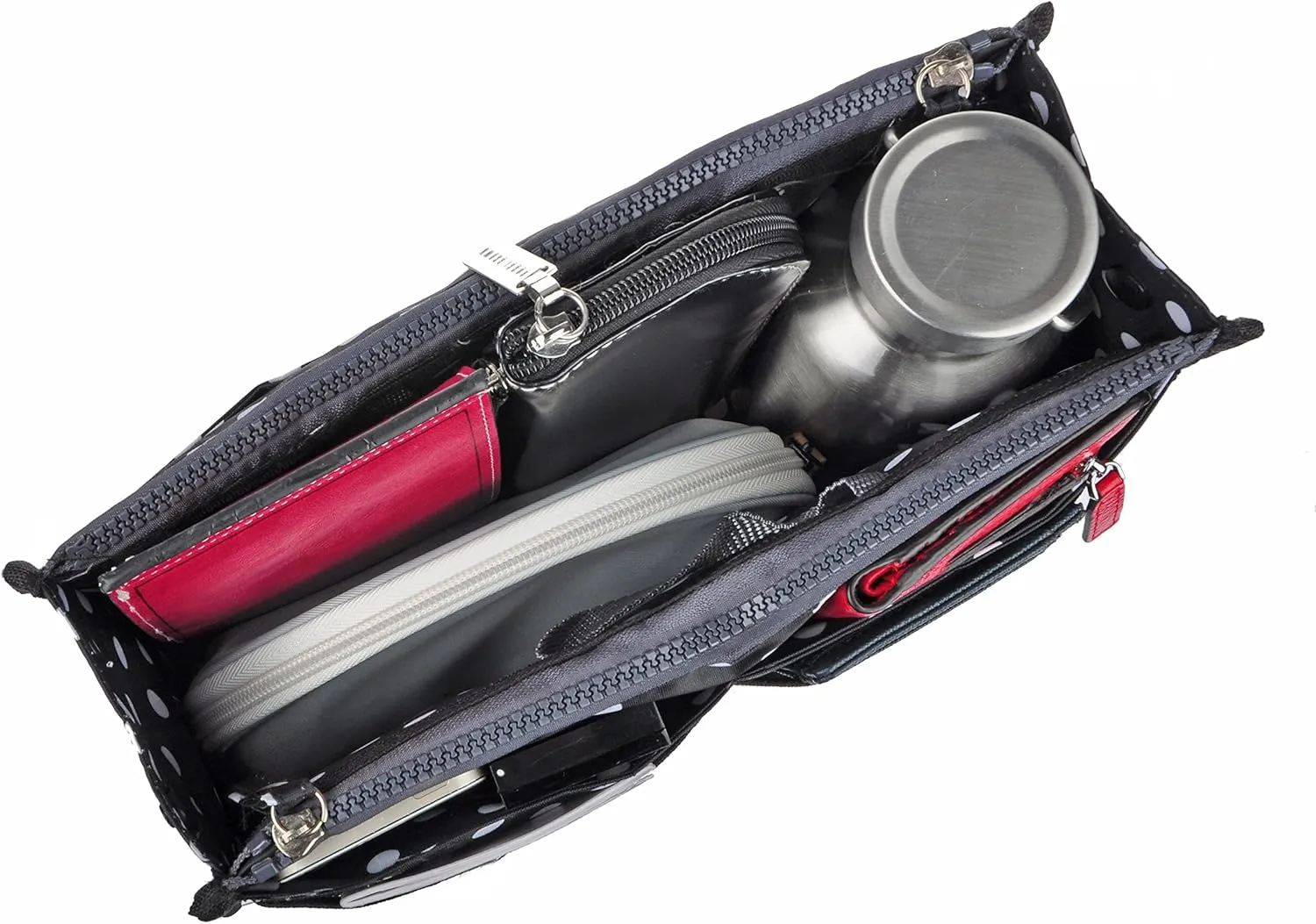 Vercord Updated Purse Handbag Organizer Insert Liner Bag in Bag 13 Pockets Black Dot Small