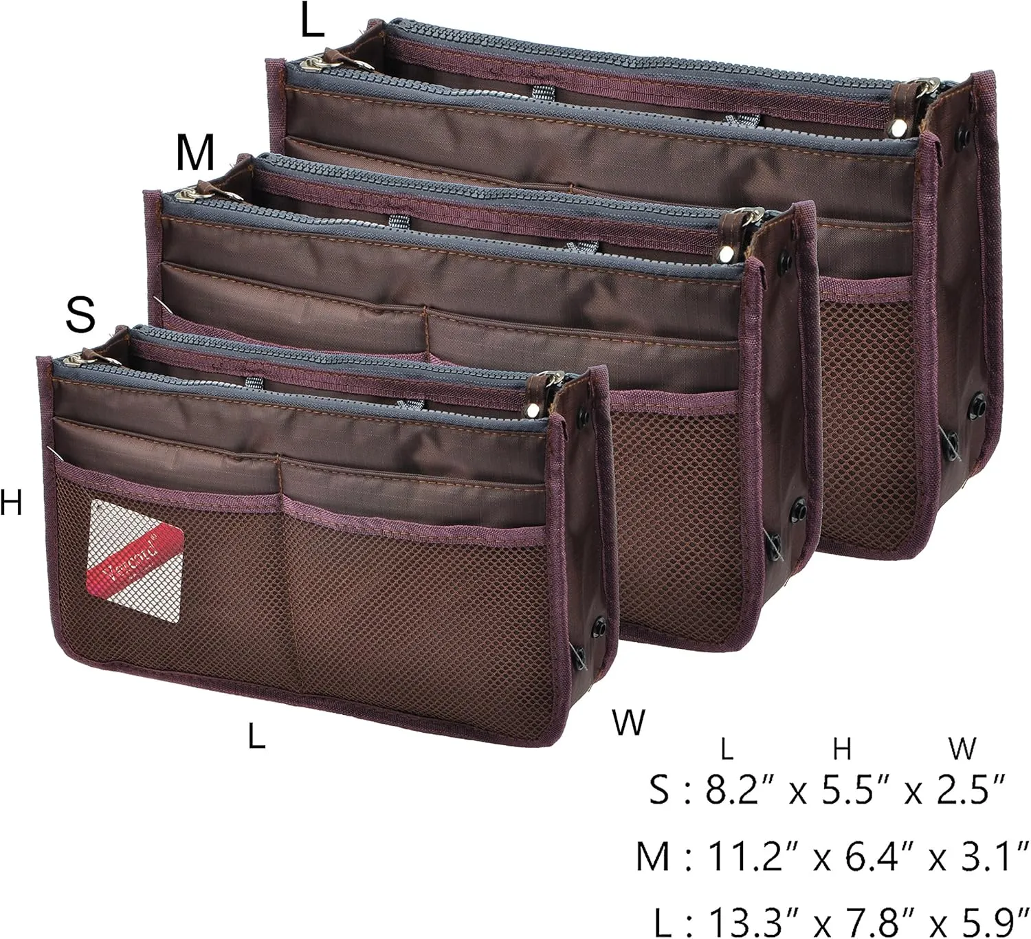Vercord Updated Purse Handbag Organizer Insert Liner Bag in Bag 13 Pockets Coffee Medium