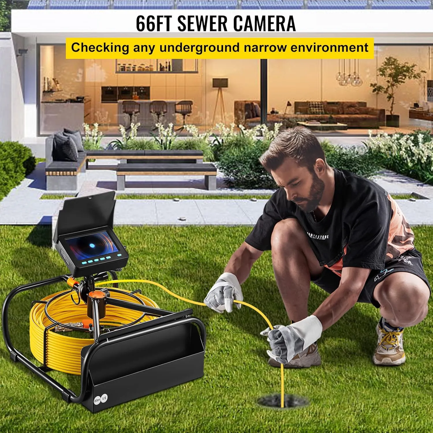 VEVOR Sewer Camera, 65.6 ft/20 m, 4.3" Pipe Drain Inspection Camera with DVR Function and LED Lights, Waterproof IP68 Borescope, Industrial Endoscope for Home Wall Duct Drain Pipe Plumbing