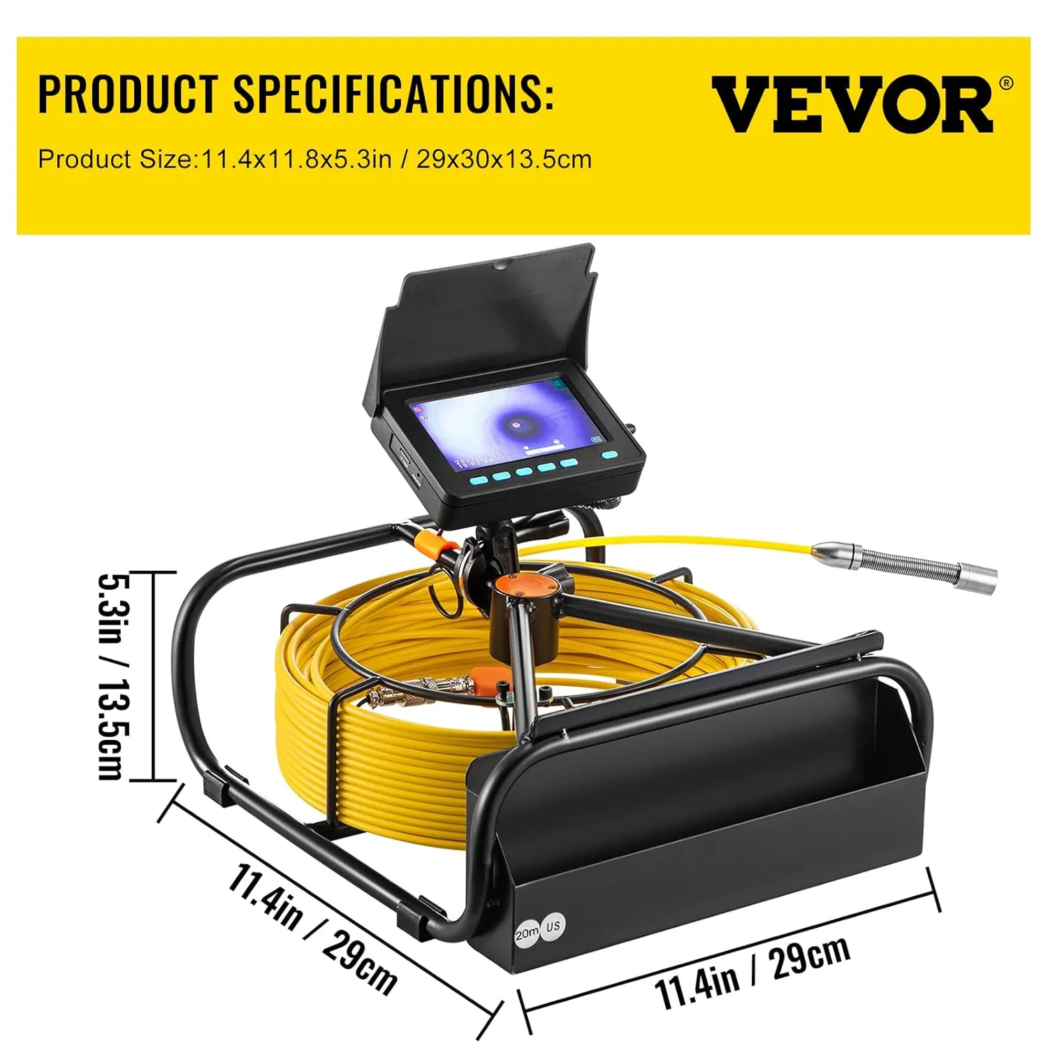 VEVOR Sewer Camera, 65.6 ft/20 m, 4.3" Pipe Drain Inspection Camera with DVR Function and LED Lights, Waterproof IP68 Borescope, Industrial Endoscope for Home Wall Duct Drain Pipe Plumbing