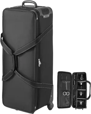 VEVOR Studio Equipment Trolley Case, Rolling Camera Bag, Carrying Bag with Wheels Straps Padded Compartment Handle, for Light Stands, Tripods, Telescopes