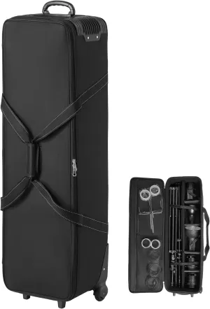 VEVOR Studio Equipment Trolley Case, Rolling Camera Bag, Carrying Bag with Wheels Straps Padded Compartment Handle, for Light Stands, Tripods, Telescopes